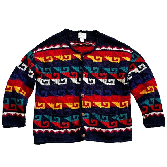 EXPRESS TRICOT HAND KNITTED 100% LAMBS WOOL VINTAGE SWEATER GEOMETRIC STYLISH - Picture 7 of 7